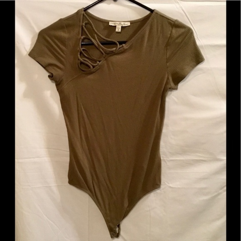 Express One Eleven Brown Short Sleeve Body Suit